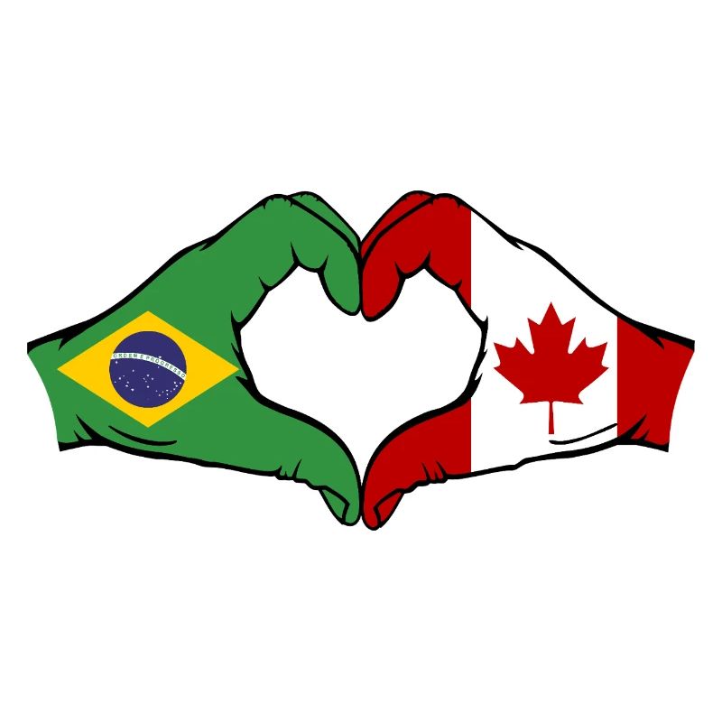 Brésil Canada Drapeau Mains Coeur Forme