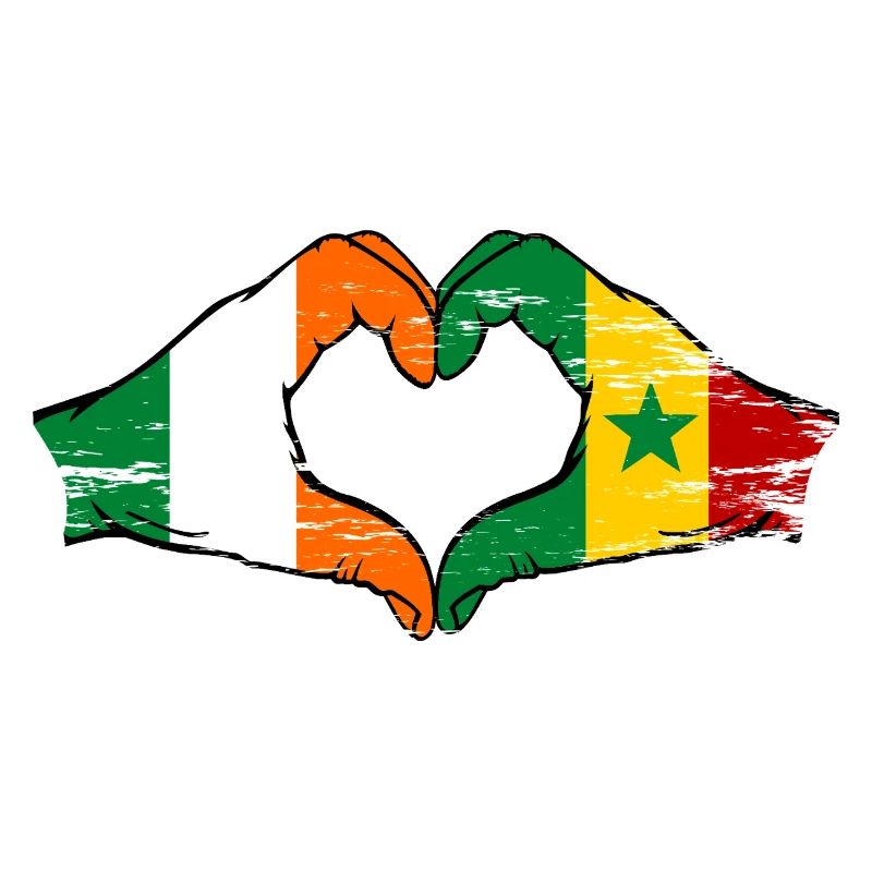 Drapeau Irlande Sénégal Mains Forme de cœur utilisé