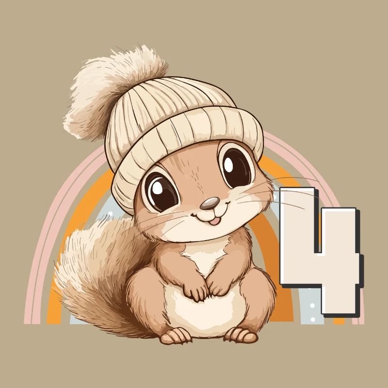 4th Birthday Squirrel Rainbow Cute Cute