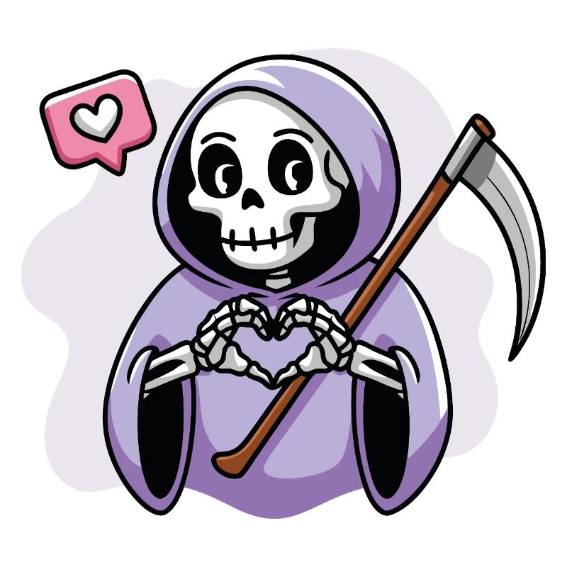 Cute Grim Reaper with Heart Hands