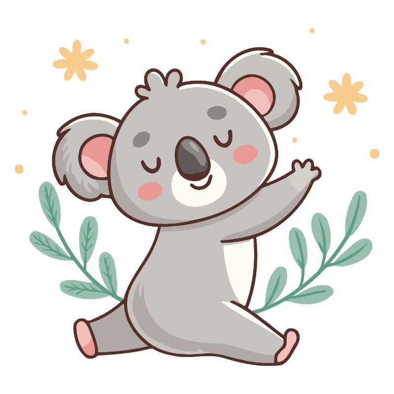 Koala détendu pastel avec feuillages