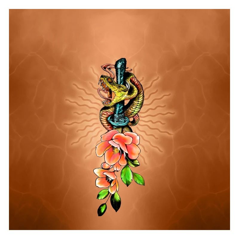 Superbe serpent avec des fleurs.