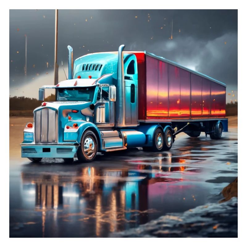 blauer und roter LKW