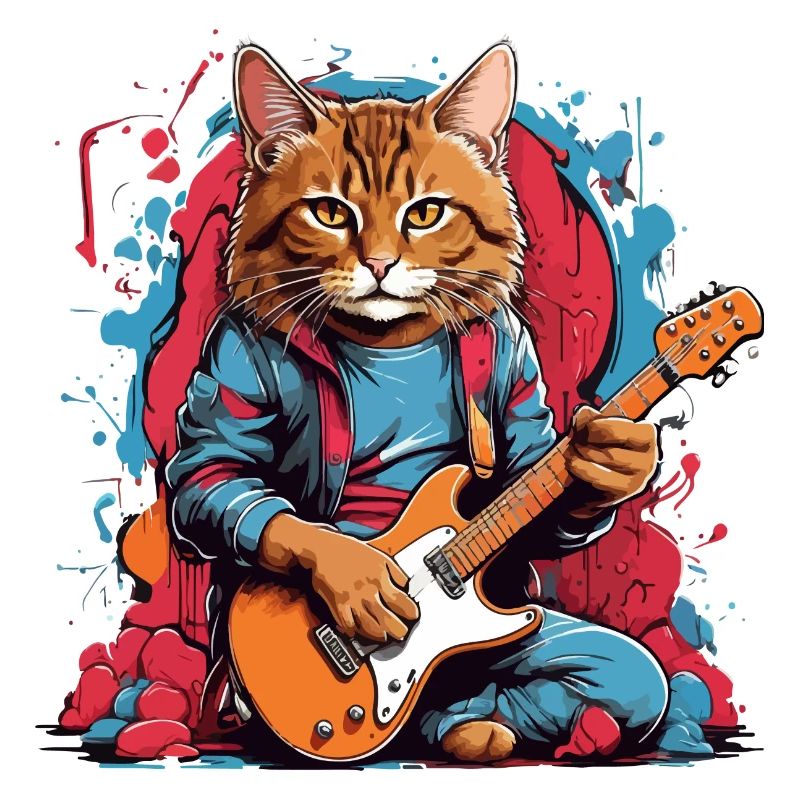 Katze mit Gitarre