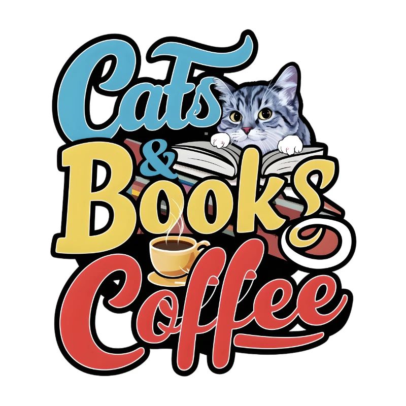 Katzen und Bücher mit Kaffee-Design