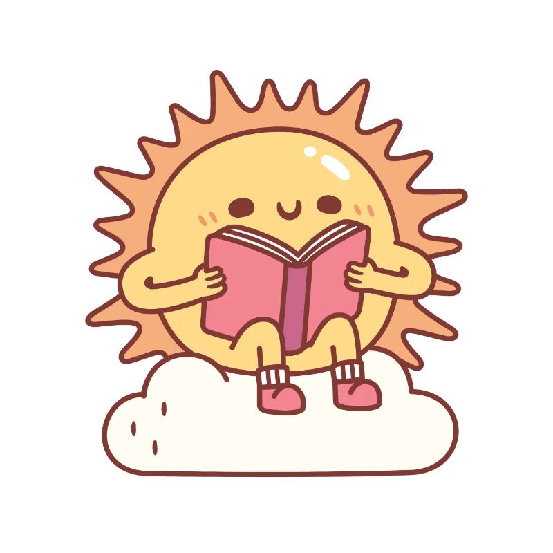 Süße Sonne liest ein Buch auf einer Wolke