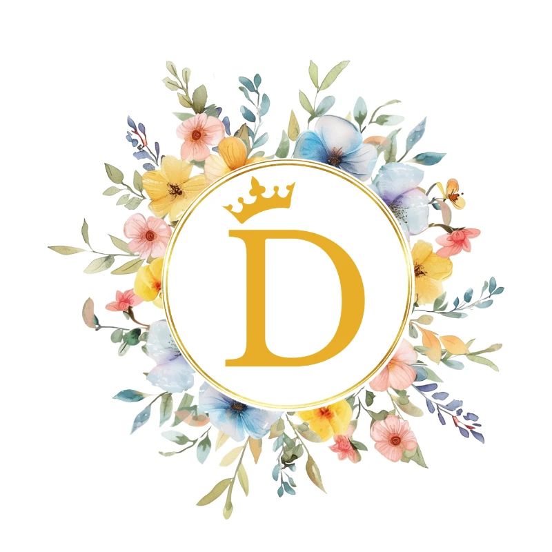 D Monogramme, Cercle de fleurs, Personnalisable