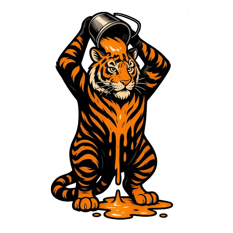 Tiger mit Farbeimer Cartoon Design