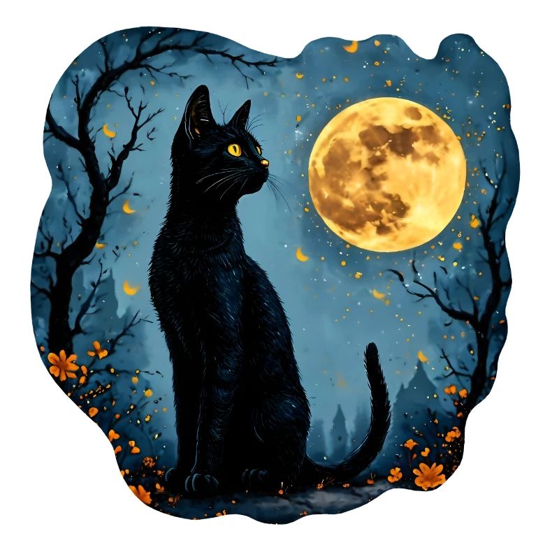 Mystical Black Cat Under the Full Moon