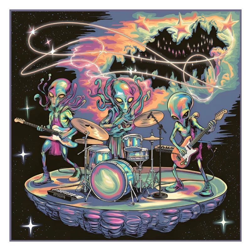 Kosmische Alien-Rock-Band-Illustration