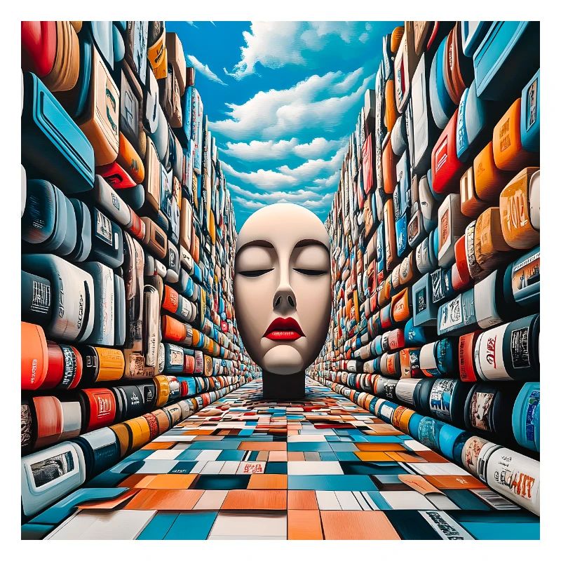 Mysterious Face in Colorful Library