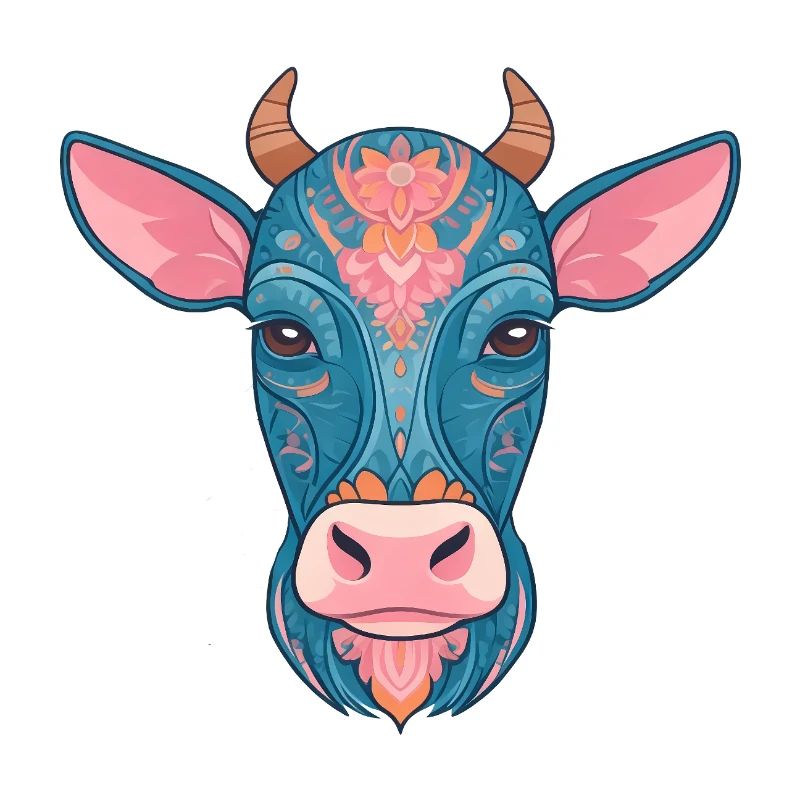 Vache bleue florale