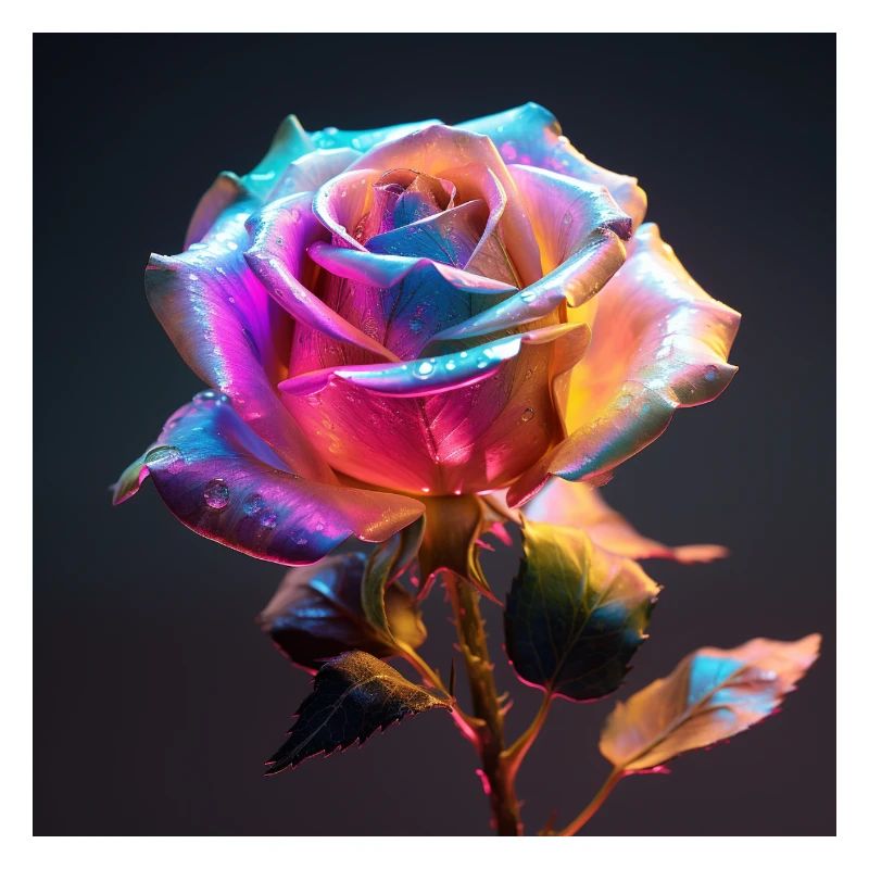 Rainbow Rose Neon Glow