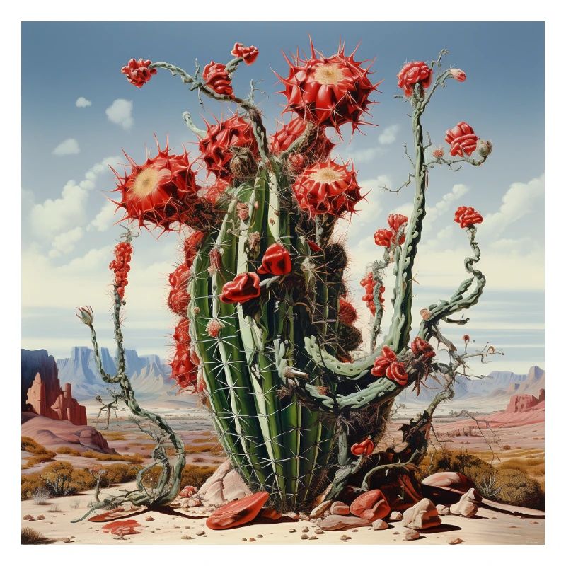 Desert cactus with red flowers