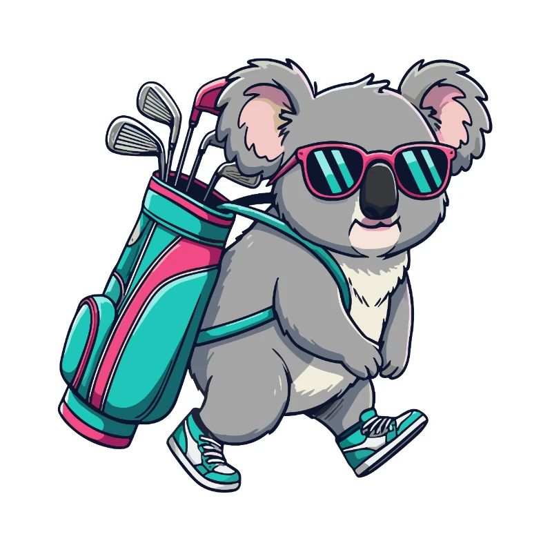 Dessin animé Koala Golfer Cool Animal de golf
