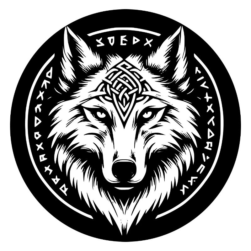 Wolf with Nordic symbols