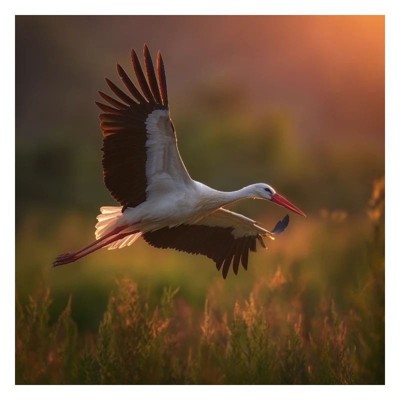 Majestic Stork Flight Sunset