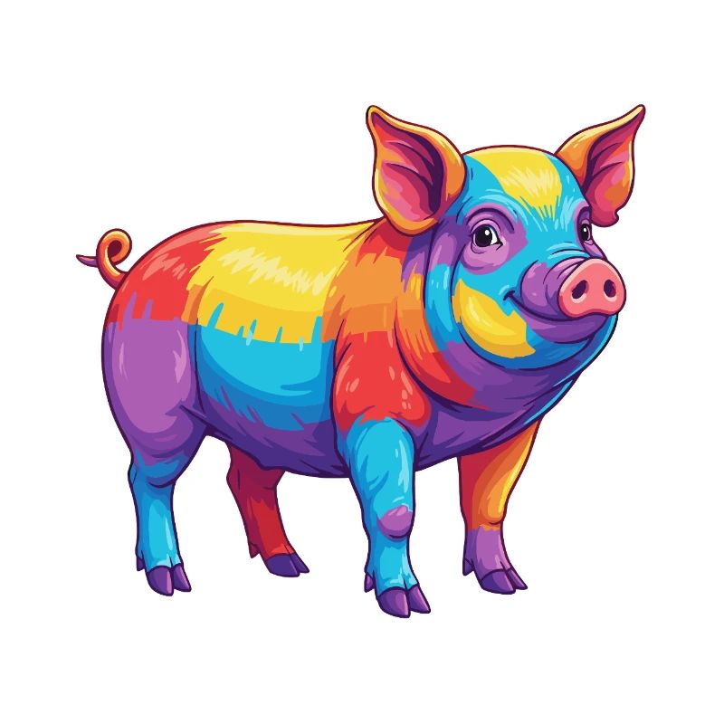Aquarelle Pop Art Arc-en-ciel Cochon Coloré