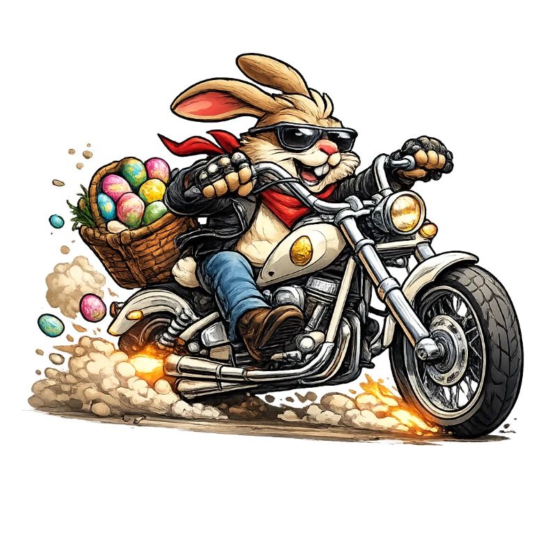 Easter bunny on motorcycle