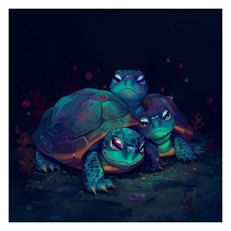 Three luminescent turtles