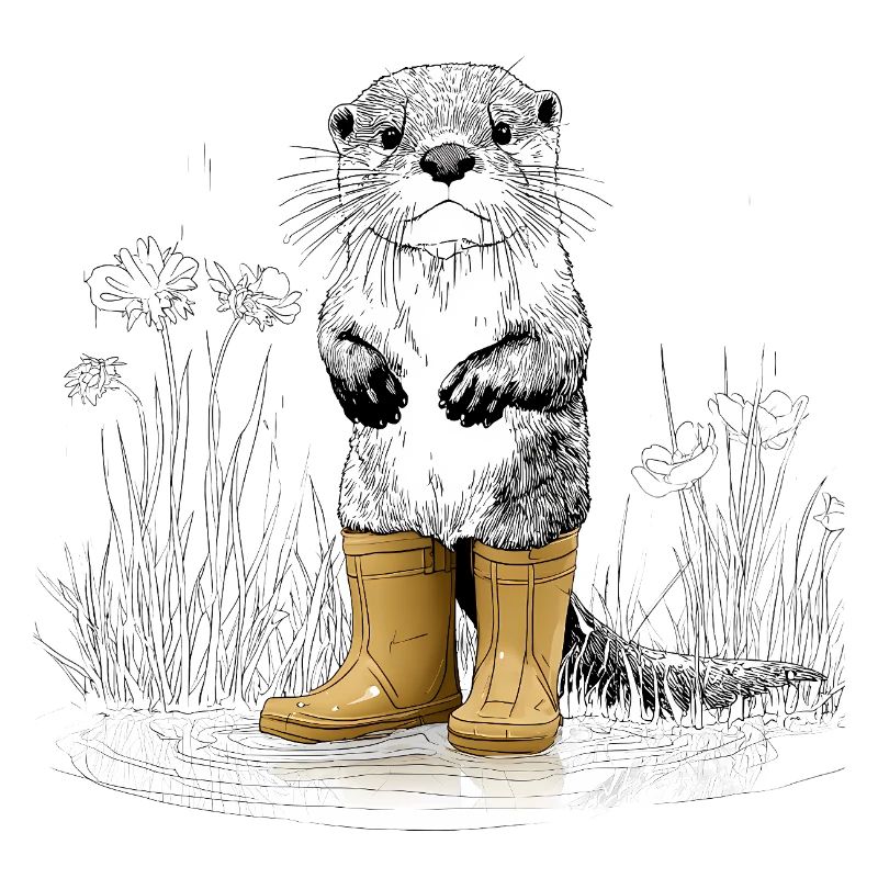 Cute otter with yellow rubber boots