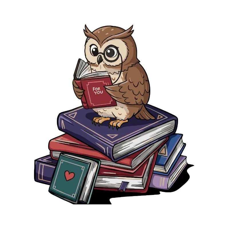 Bücherwurm-Eule-Vogel liest Bücher Kunst