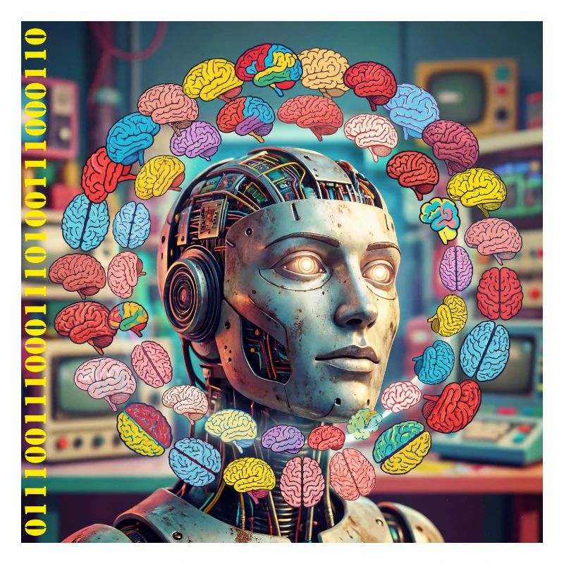 Android with brain satellites