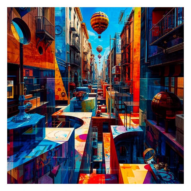 Buntes Straßenlabyrinth mit Luftballons
