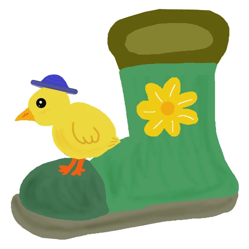 Poussin au botte verte avec fleur