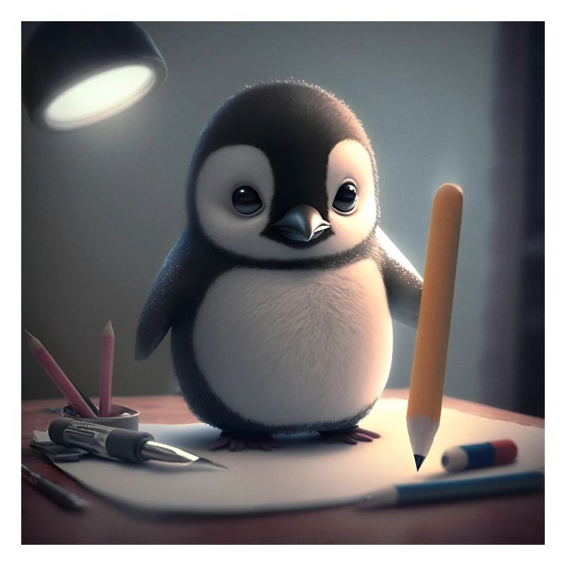 Penguin artist at the table