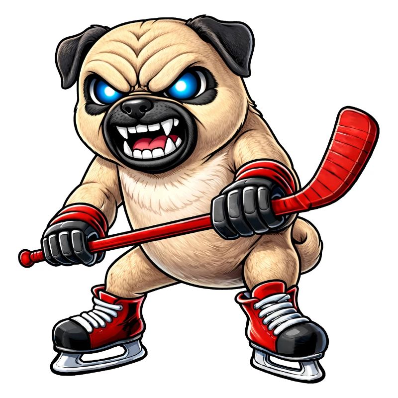 Süßer Mops Eishockeyspieler Cartoon Aggressiver Kä