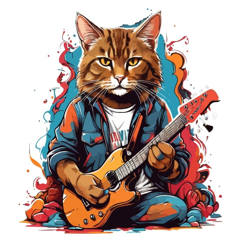 Katze mit Gitarre