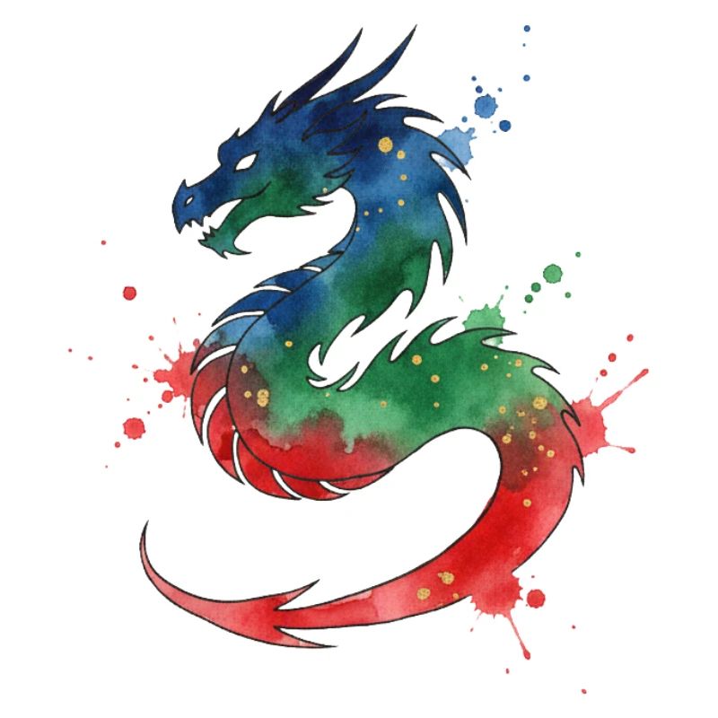 Regenbogen-Wasserdrachen Bunter Drache im Aquarell