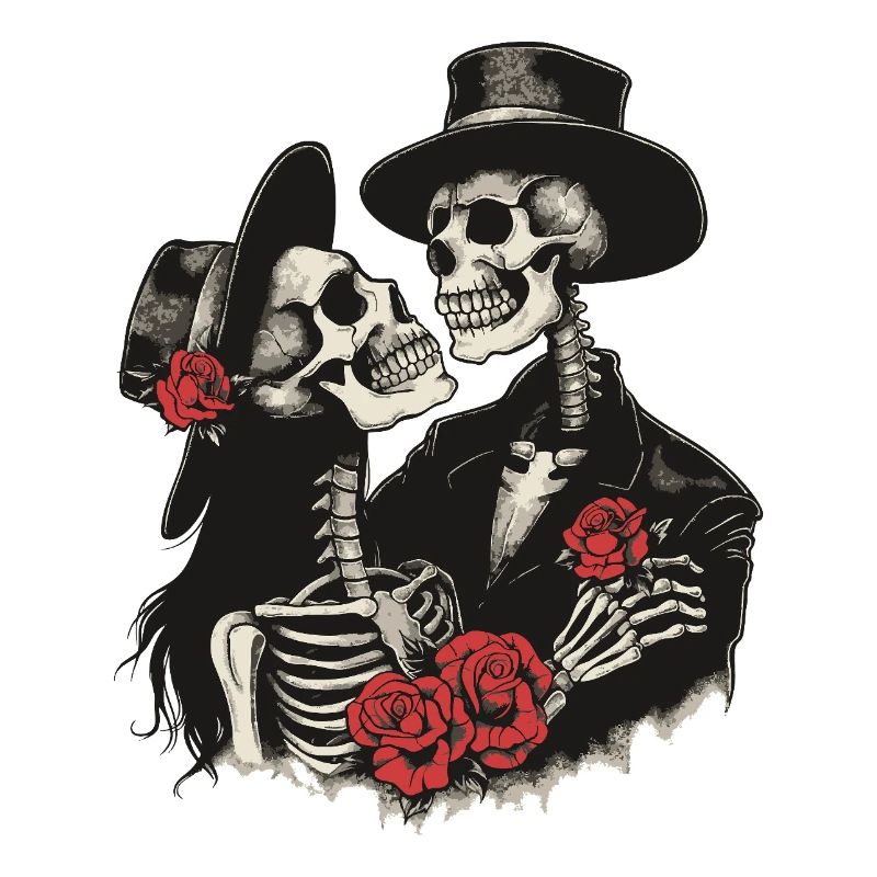 Gothic Skeleton Couple with Roses
