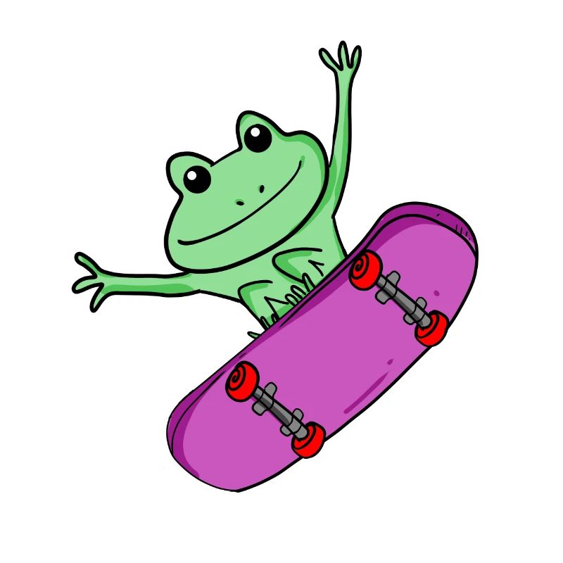 Frosch als Skater mit Skateboard