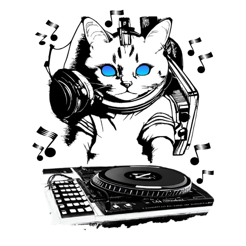 Cat DJ avec table de mixage