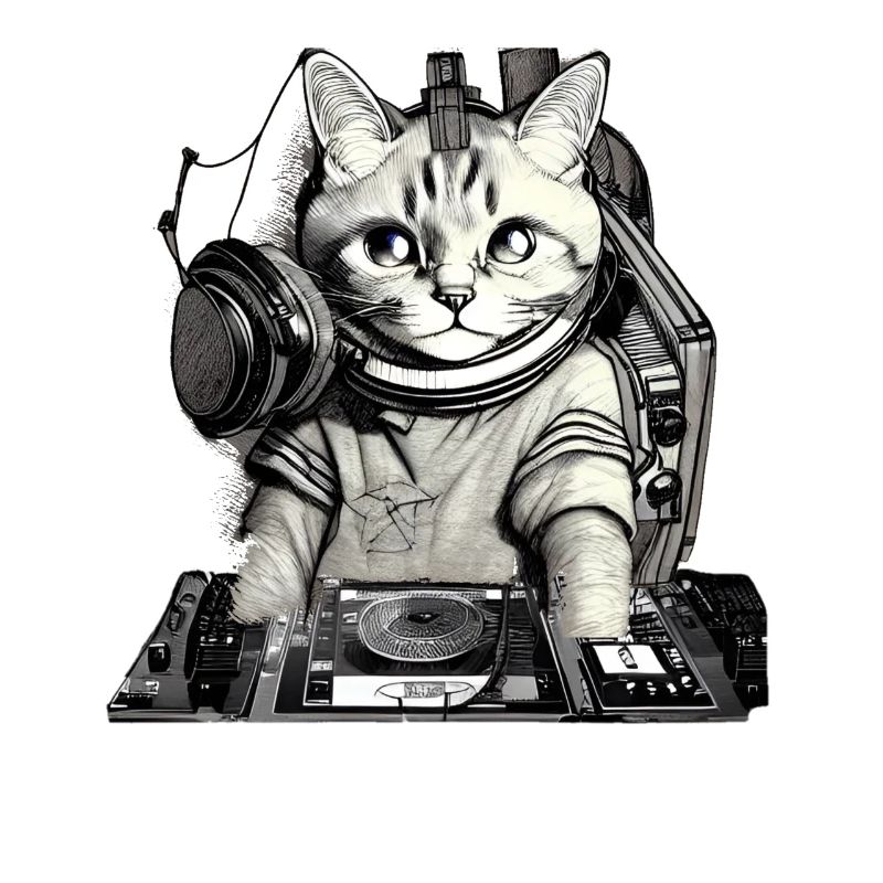 DJ cat avec table de mixage