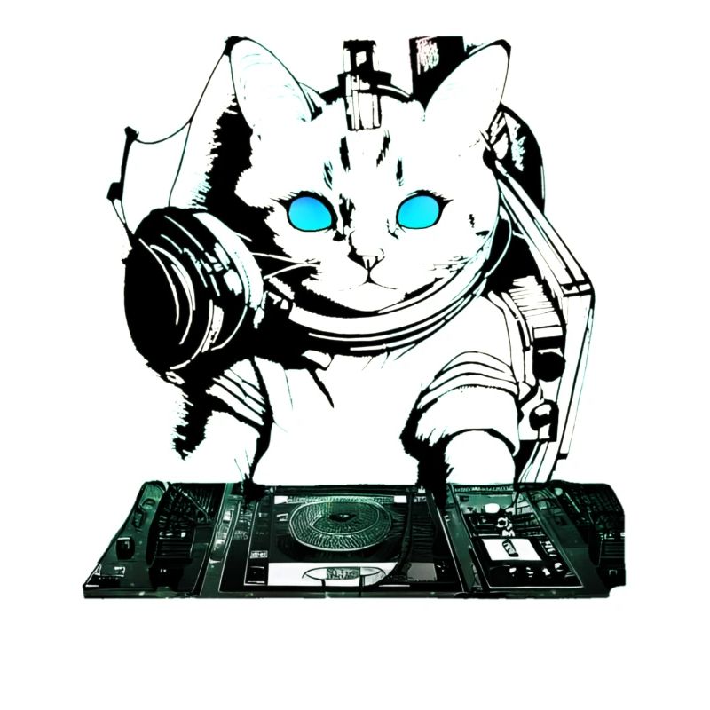 DJ cat avec table de mixage