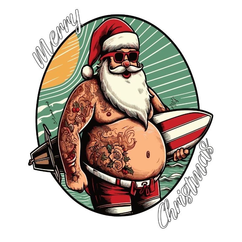 Weihnachtsmann beim Surfen