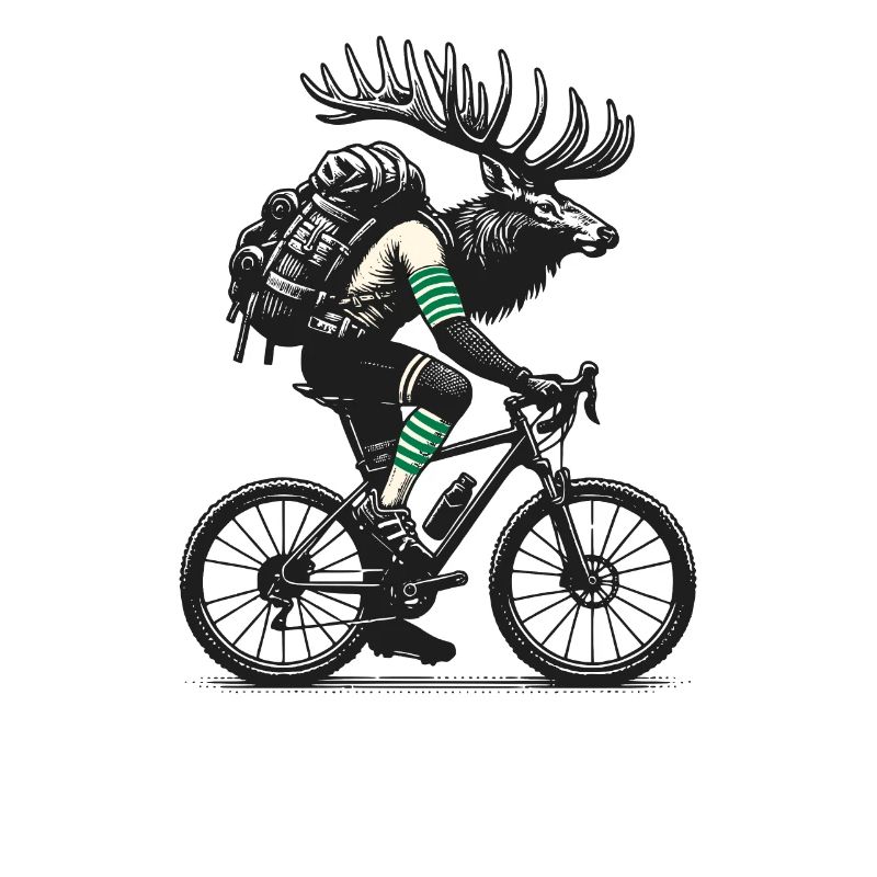 Radfahrender Elch mit Rucksack Camping