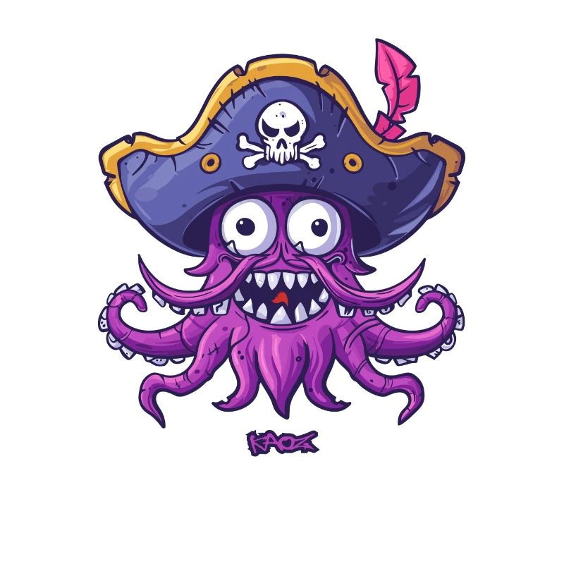 Une pieuvre pirate drôle et heureuse