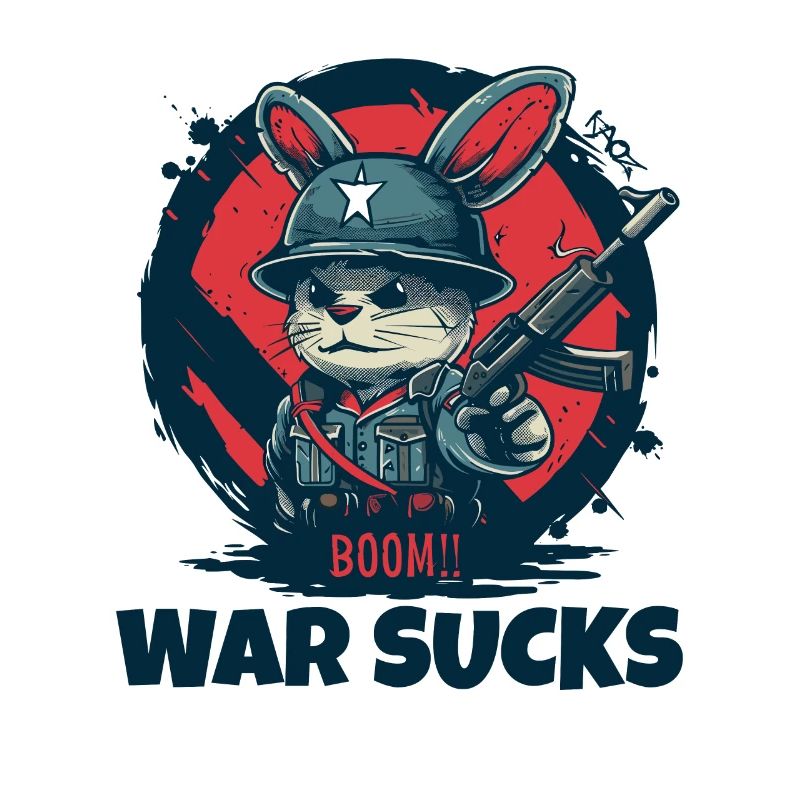 Hasen-Soldat Warnung, Krieg ist Mist