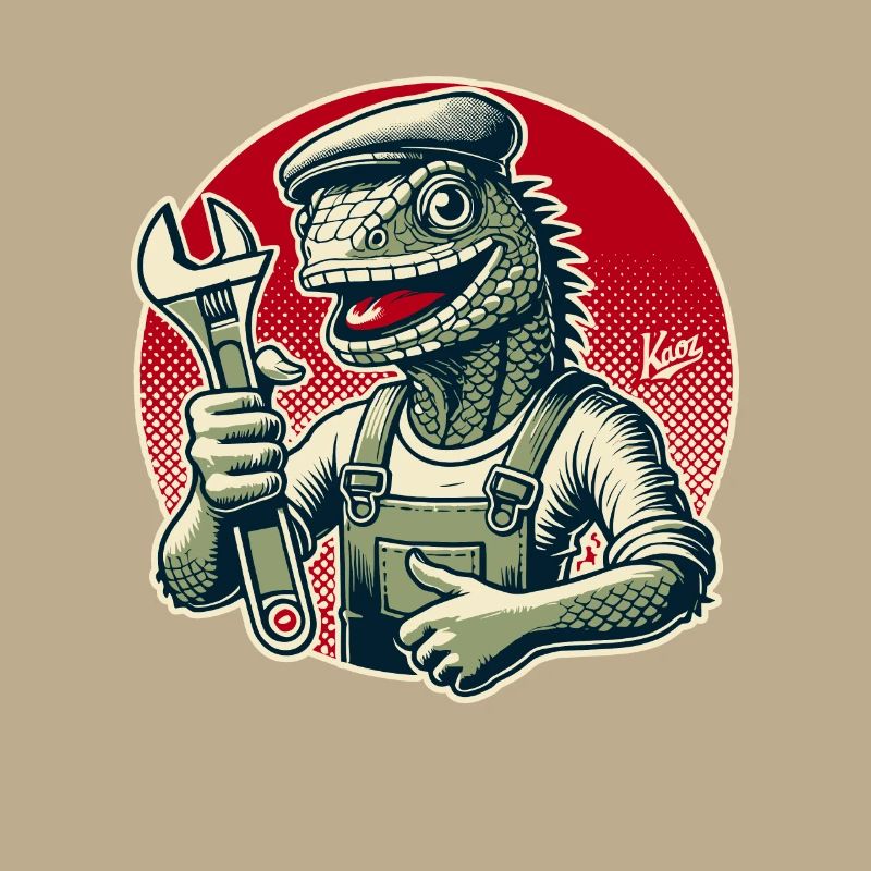 Handwerker-Eidechse mit Schraubenschlüssel