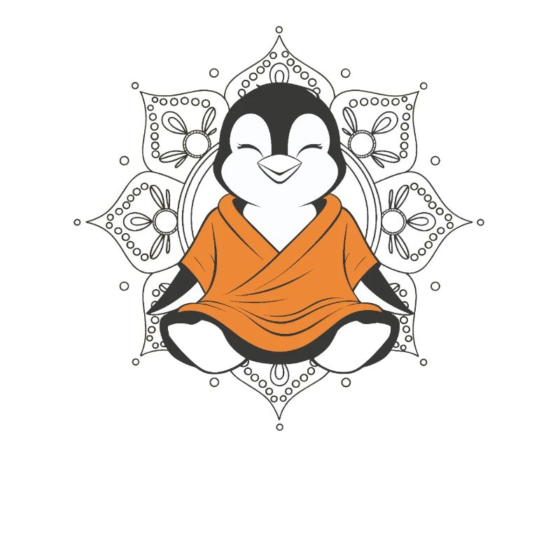 Meditating penguin with mandala background
