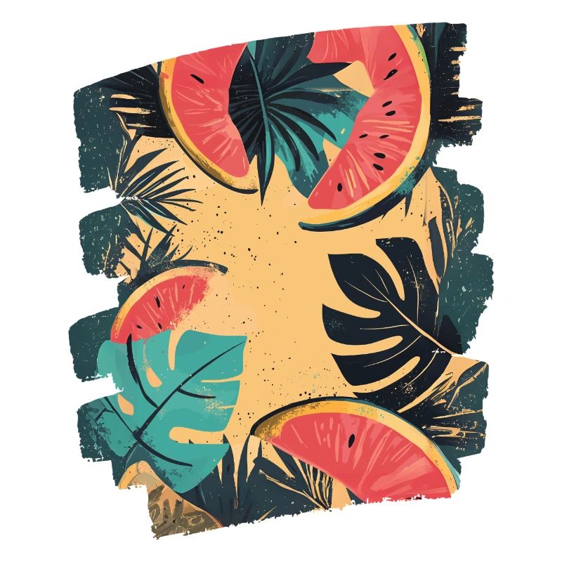 Pastèque d’été et palmiers
