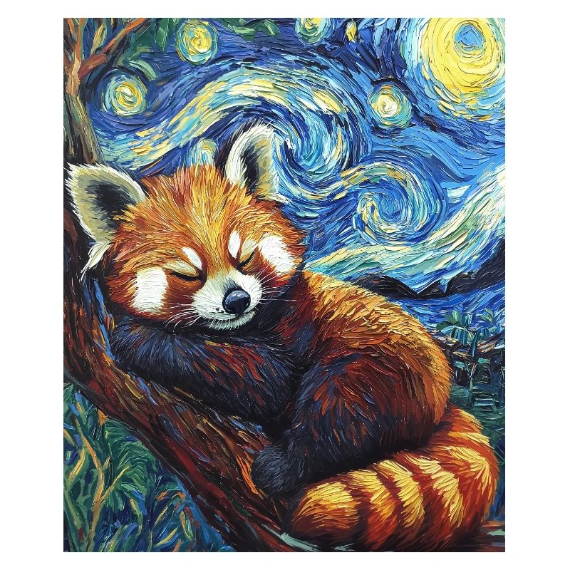 Red Panda Bear Van Gogh Style Starry Night