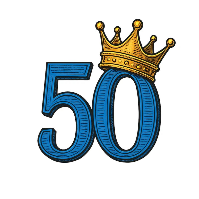 Blaue 50 mit goldener Krone – Edles Geburtstagsdes