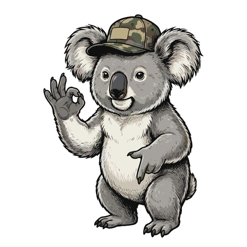Koala in a camouflage hat