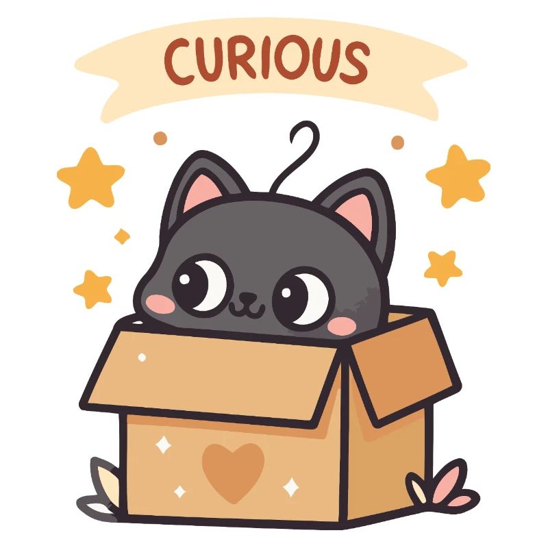 Neugierige Katze in Kawaii-Pappkarton