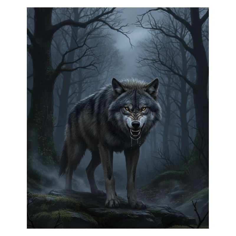 Wolf Nachts im Nebelwald